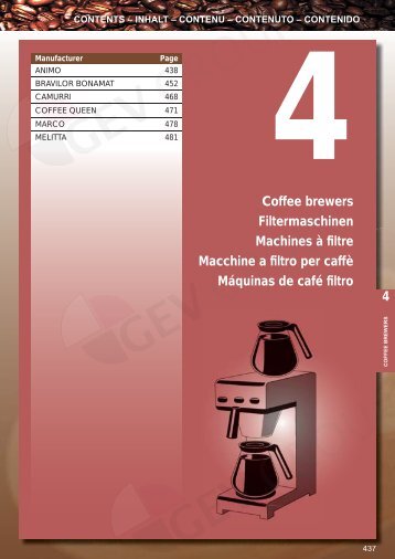 4 4 Coffee brewers Filtermaschinen Machines Ã  filtre ... - GEV