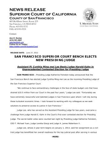 San Francisco Superior Court Bench Elects New Presiding Judge