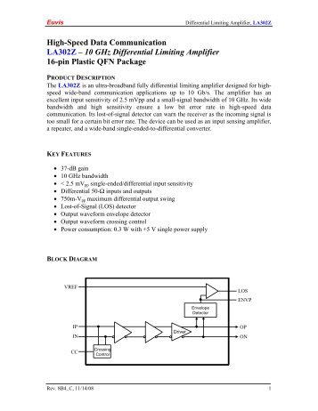 10 GHz Differential Limiting Amplifier 16-pin Plastic QFN ... - Euvis Inc.