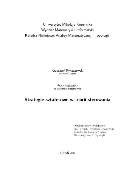 Sterowanie sztafetowe w teorii sterowania - Wydział Matematyki i ...