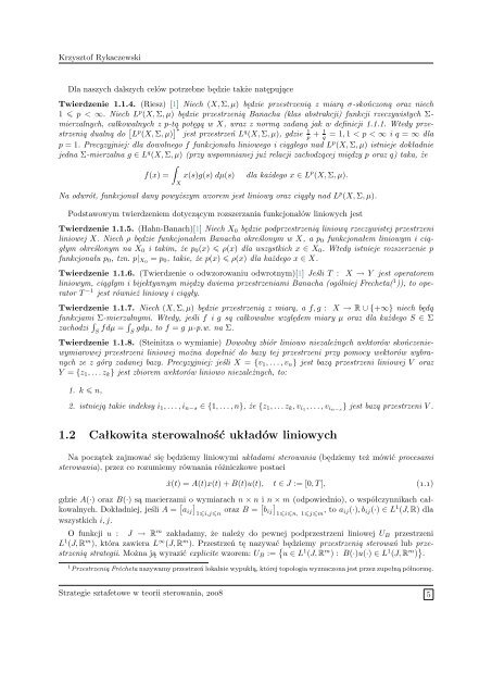 Sterowanie sztafetowe w teorii sterowania - Wydział Matematyki i ...