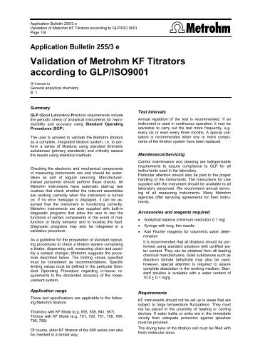 Validation of Metrohm KF Titrators according to GLP/ISO9001