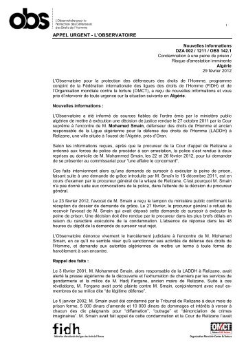 APPEL URGENT - L'OBSERVATOIRE - Euromedrights