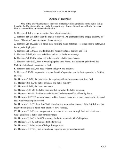 Outline of Hebrews - Living Waters