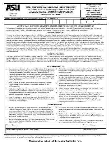 2009 2010 TEMPE CAMPUS HOUSING LICENSE AGREEMENT For