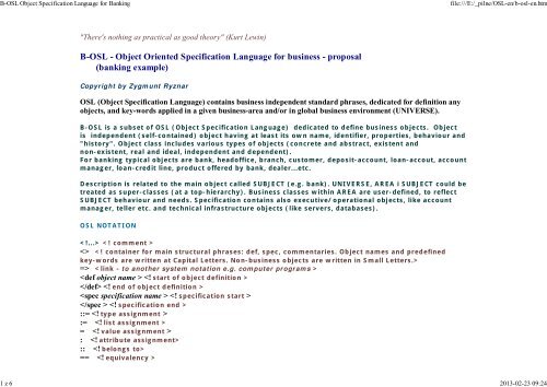 B-OSL - Object Oriented Specification Language for business ...
