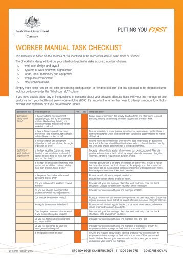 Worker manual task checklist [PDF,94KB] - Comcare