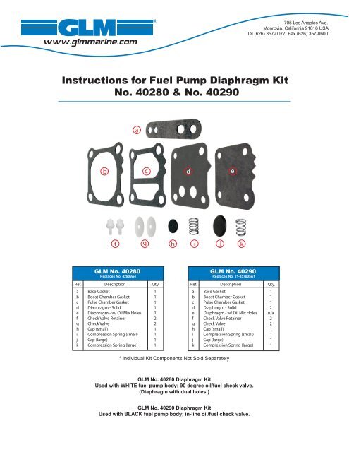 GLM 40290 Fuel Pump Diaphragm Kit
