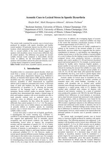 Acoustic Cues to Lexical Stress in Spastic Dysarthria - Speech ...