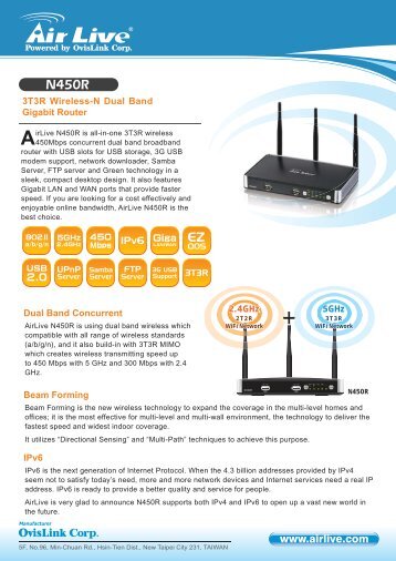 3T3R Wireless-N Dual Band Gigabit Router Dual Band ... - Airlive