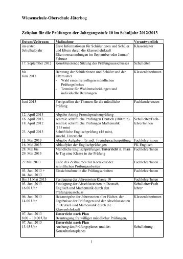 Zeitplan für die Prüfungen am Ende der Jahrgangsstufe 10 im ...