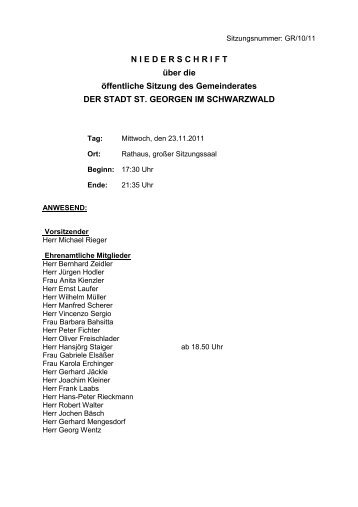 NIEDERSCHRIFT ÃƒÂ¼ber die ÃƒÂ¶ffentliche Sitzung ... - Stadt St. Georgen