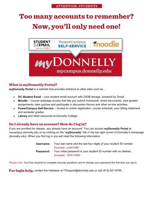 Accessing the myDonnelly Portal/Student E-mail ... - Donnelly College