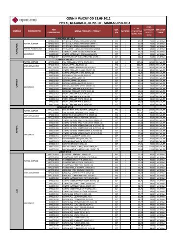 cennik waÅ¼ny od 15.09.2012 pÅytki, dekoracje, klinkier - marka ...