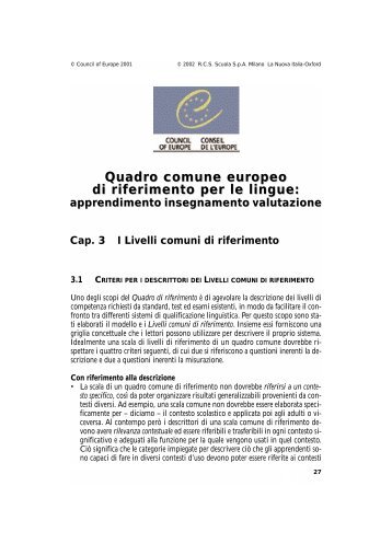 Quadro comune europeo di riferimento per le lingue: - Italiano per lo ...