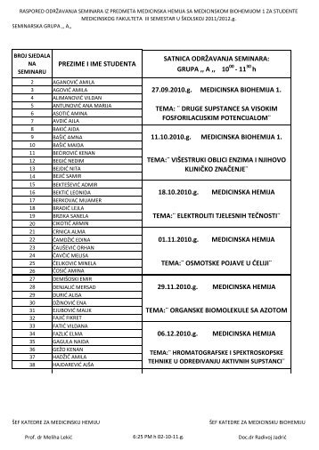 29.11.2010.g. MEDICINSKA HEMIJA PREZIME I IME STUDENTA ...