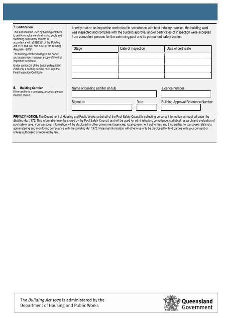 17 Final inspection certificate - swimming pools/swimming pool fences