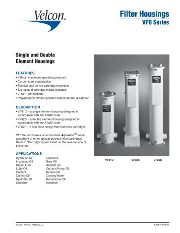 Filter Housings VF8 Series - Data Sheet #1708 - Velcon Filters