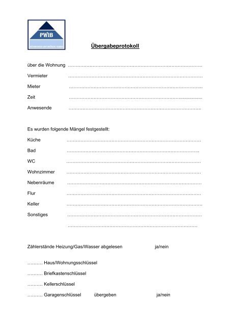 Bergabeprotokoll Fr Hausverkauf