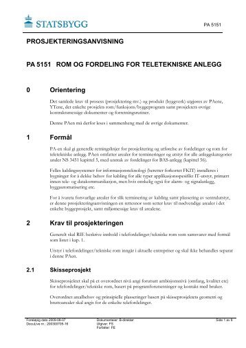 PA 5151 Rom og fordeling for teletekniske anlegg - Statsbygg