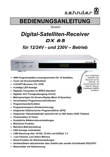 BEDIENUNGSANLEITUNG Digital-Satelliten-Receiver - Zehnder