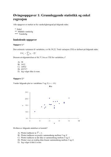 Ãvingsoppgaver 1: Grunnleggende statistikk og enkel regresjon