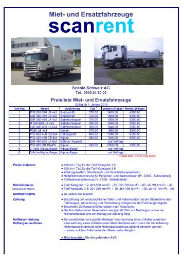 Preisliste Scanrent & AVB - Scania Schweiz AG
