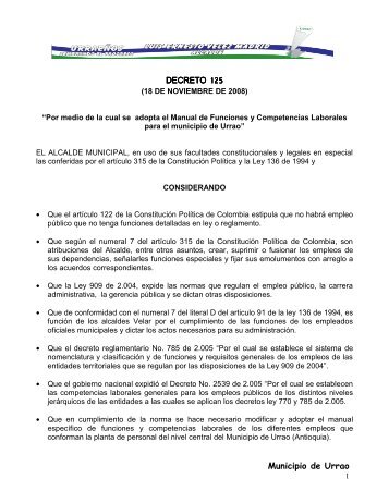 decreto 125 manual de funciones - Urrao