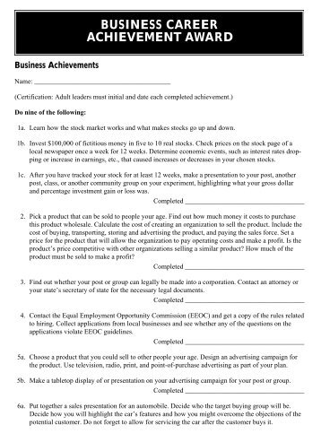 Business Achievements Worksheet - Learning for Life