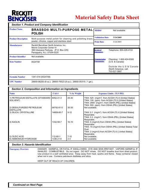 Brasso Metal Polish (MSDS)