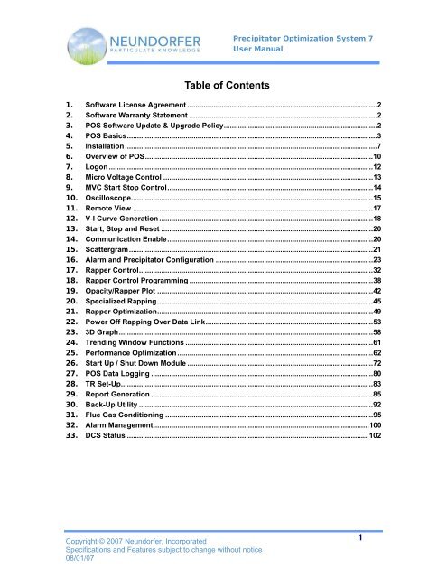 Precipitator Optimization System User Manual - Neundorfer, Inc.