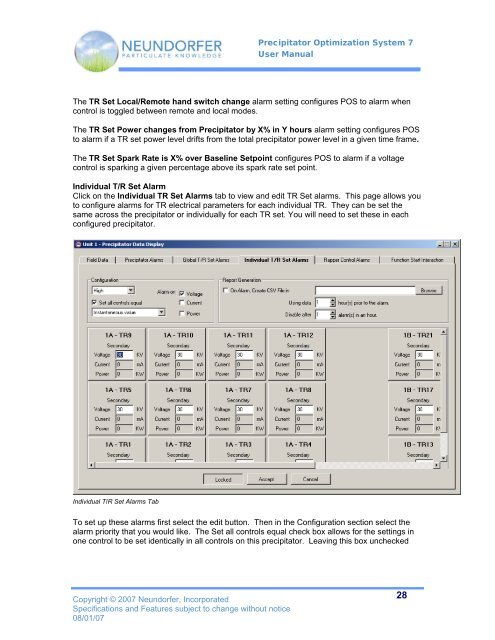 Precipitator Optimization System User Manual - Neundorfer, Inc.