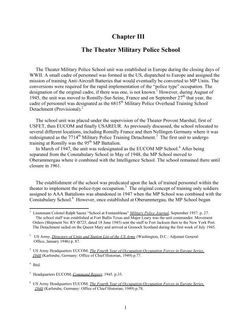The Theater Military Police School, A Unit History - USAREUR Main ...
