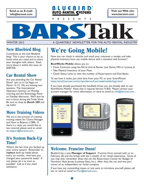 BARSTalk winter 2012 - Bluebird Auto Rental Systems