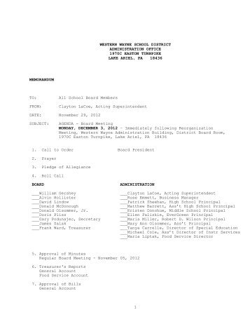 agenda-december 2012 - Western Wayne School District