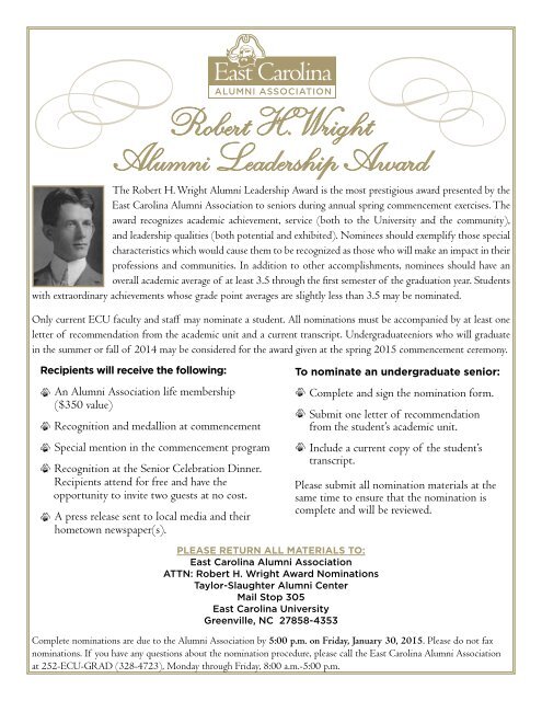 Robert H. Wright Alumni Leadership Award ... - PirateAlumni.com