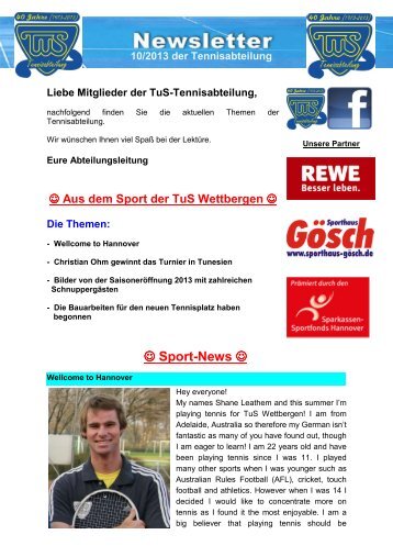 10.2013 Newletter der Tennisabteilung - TuS Wettbergen