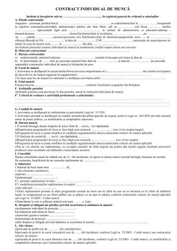Model contract individual de munca - ITM Satu Mare