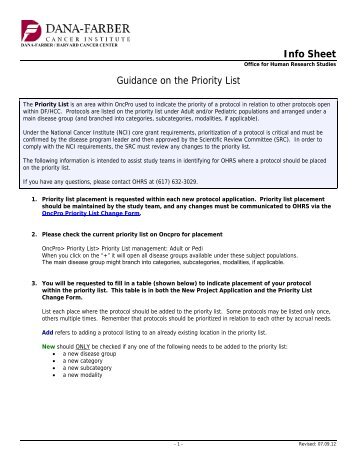 Guidance on the Priority List - Dana-Farber/Harvard Cancer Center