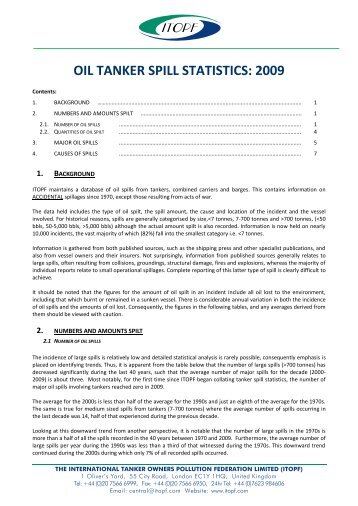 OIL TANKER SPILL STATISTICS: 2009 - ITOPF