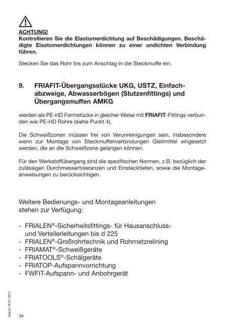 Friafit®-Abwassersystem für Freispiegelleitungen Montageanleitung