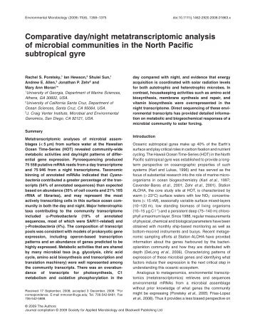 Comparative day/night metatranscriptomic analysis of microbial ...