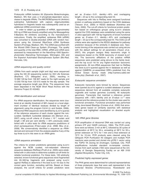 Comparative day/night metatranscriptomic analysis of microbial ...