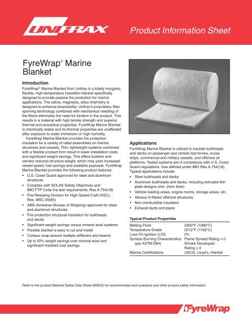FyreWrapÂ® Marine Blanket (PDF) - Unifrax