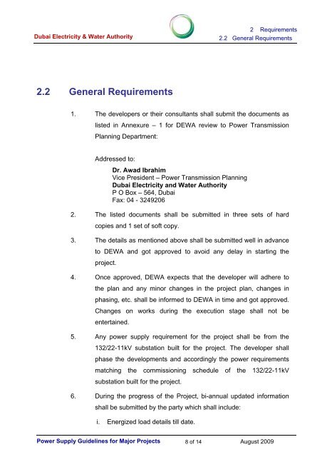 POWER SUPPLY GUIDELINES FOR MAJOR PROJECTS