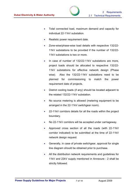 POWER SUPPLY GUIDELINES FOR MAJOR PROJECTS