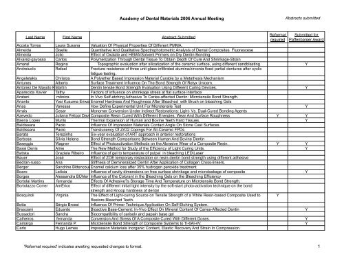 Academy of Dental Materials 2006 Annual Meeting 1