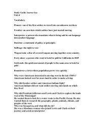 Study Guide Answer key Unit 4 Vocabulary Pioneer- one of the first ...