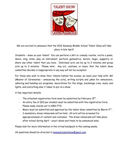 Kennedy Middle School 2012 Talent Show Registration Form