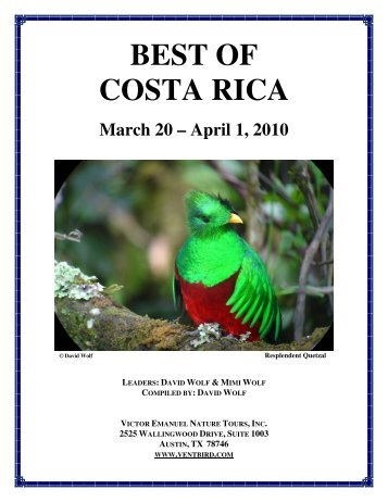 BEST OF COSTA RICA - Victor Emanuel Nature Tours